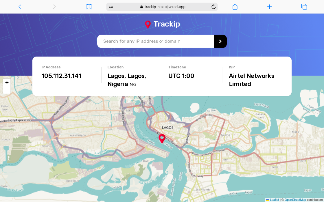 Screenshot of the Trackip product